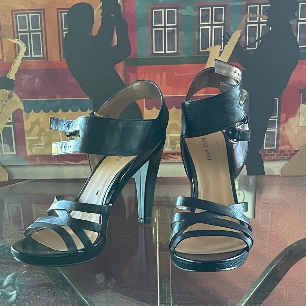 Nine West black strappy heels